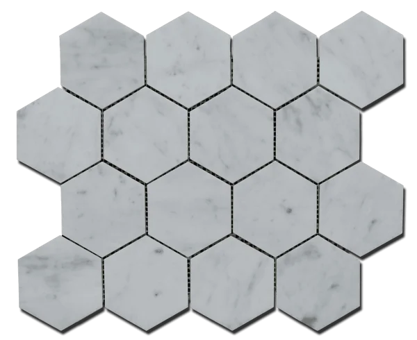 Carrara White Approx 12x12 Hexagon 3" Honed Marble Mosaic