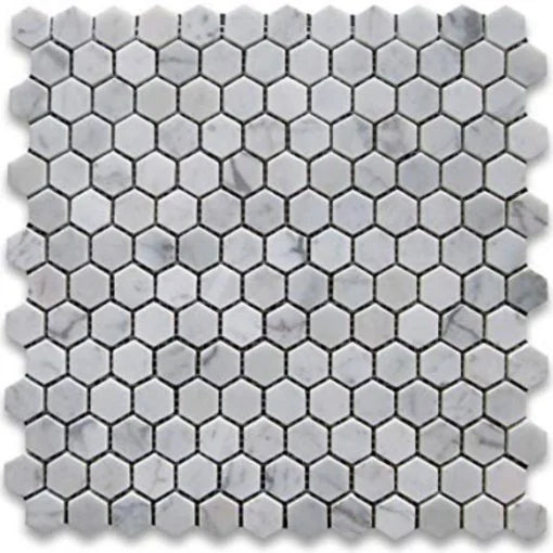 Carrara Whie 1x1 Polished Marble Hexagon Mosaic