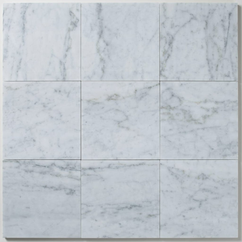 Carrara White Marble Tile 12x12 Honed close-up