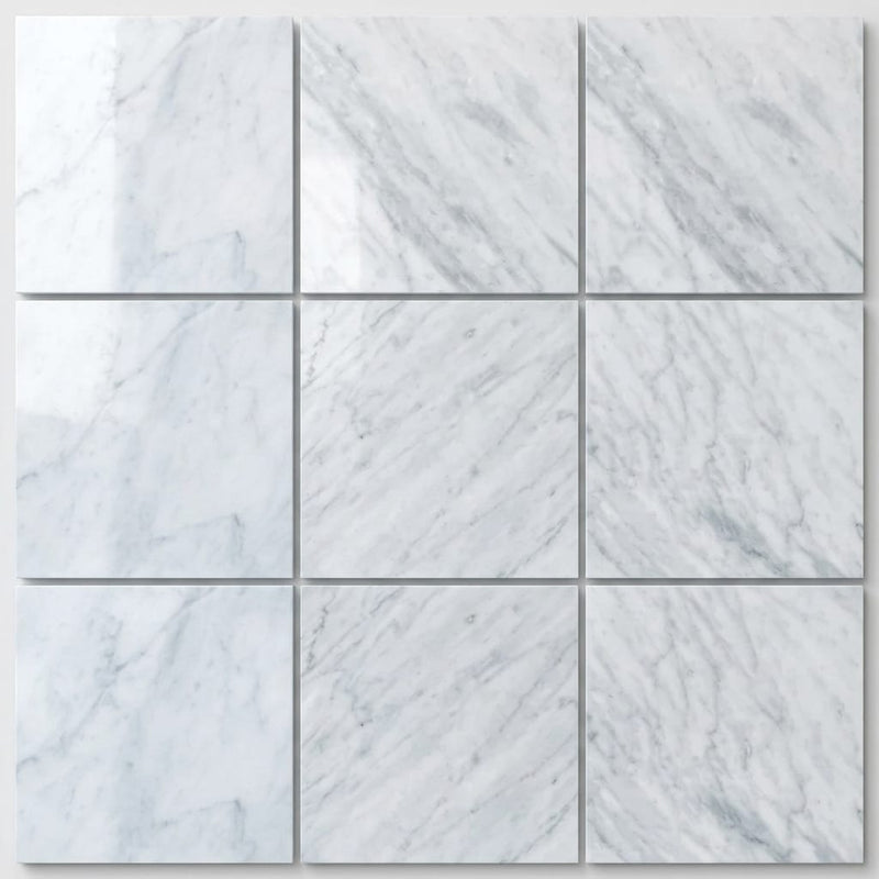 Carrara White Marble Tile 12x12 Polished close-up
