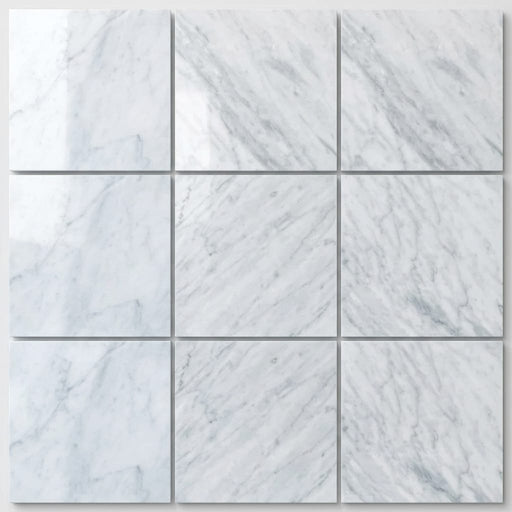 Carrara White Marble Tile 12x12 Polished close-up