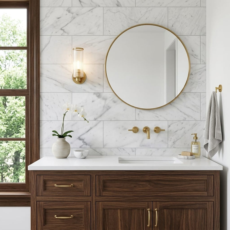 Carrara White Marble Tile 12x24 Honed — Bathroom vanity wall