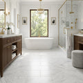 Carrara White Marble Tile 12x24 Honed — Primary Bath floor