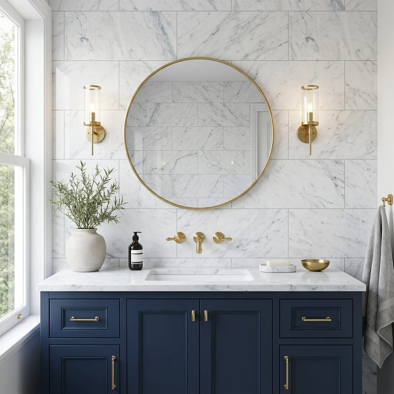 Carrara White Marble Tile 12x24 Polished — Bathroom vanity wall