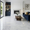 Carrara White Marble Tile 12x24 Polished — Living Room floor