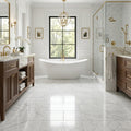 Carrara White Marble Tile 12x24 Polished — Primary Bath floor