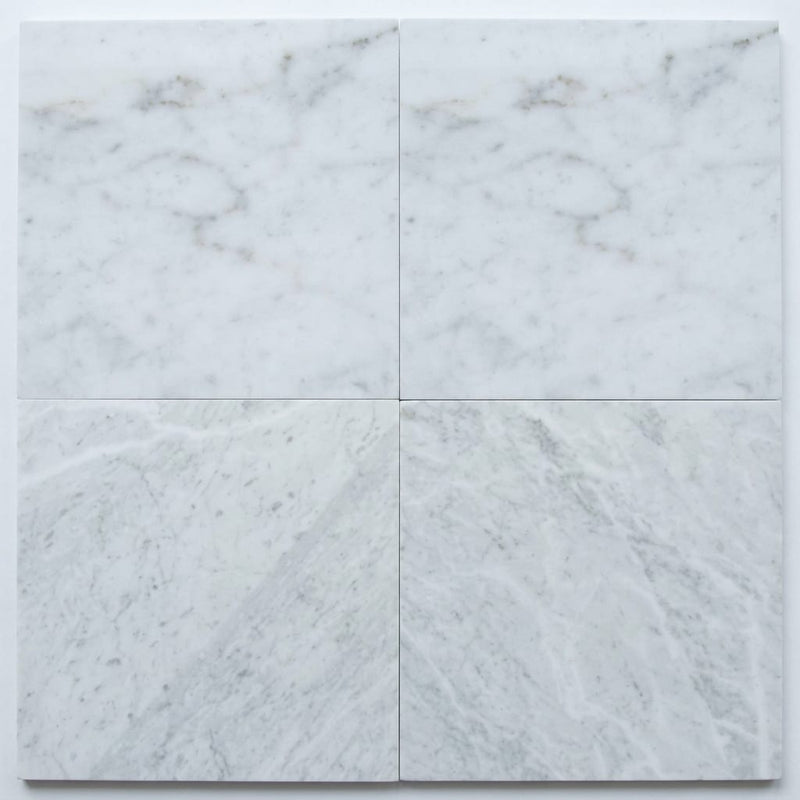 Carrara White Marble Tile 18x18 Honed close-up