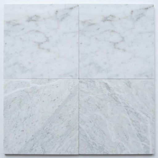 Carrara White Marble Tile 18x18 Honed close-up