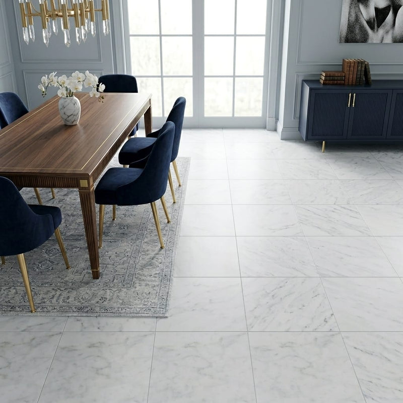 Carrara White Marble Tile 18x18 Honed — Dining Room floor