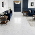 Carrara White Marble Tile 18x18 Honed — Family Room floor