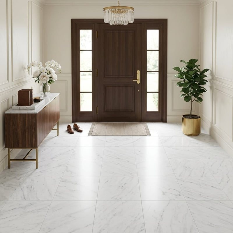 Carrara White Marble Tile 18x18 Honed — Foyer floor