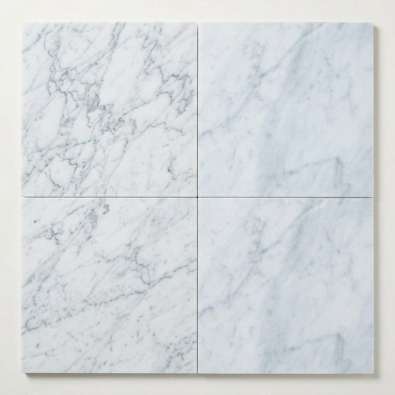 Carrara White Marble Tile 18x18 Polished close-up