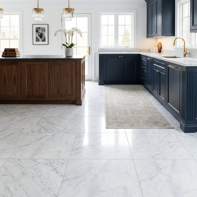 Carrara White Marble Tile 18x18 Polished — Kitchen floor