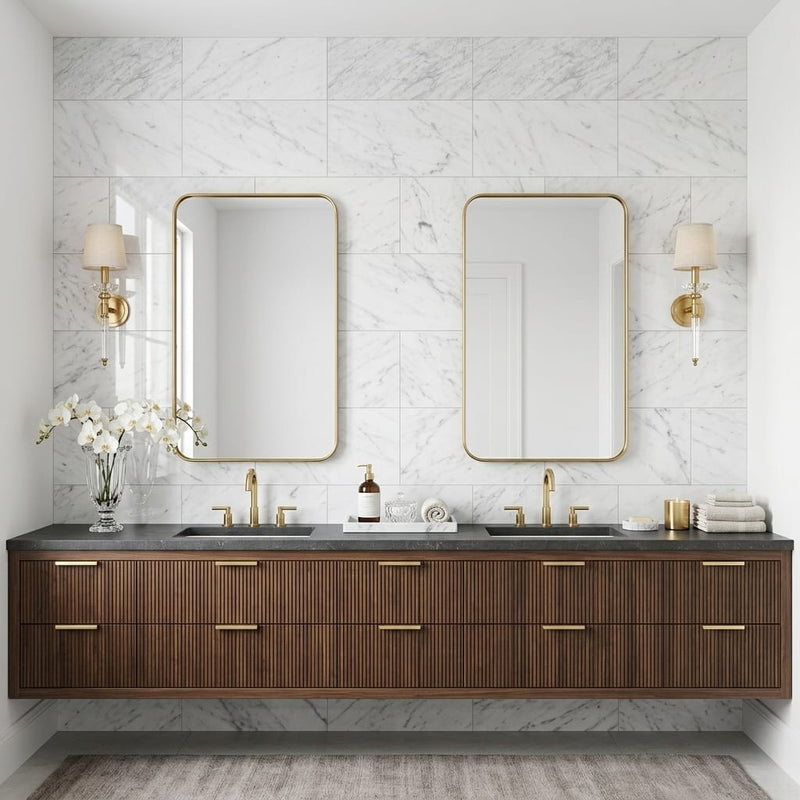 Carrara White Marble Tile 18x36 Polished — Bathroom vanity wall