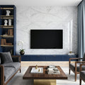Carrara White Marble Tile 18x36 Polished — Living Room feature wall