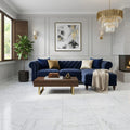 Carrara White Marble Tile 24x24 Honed — Living Room floor