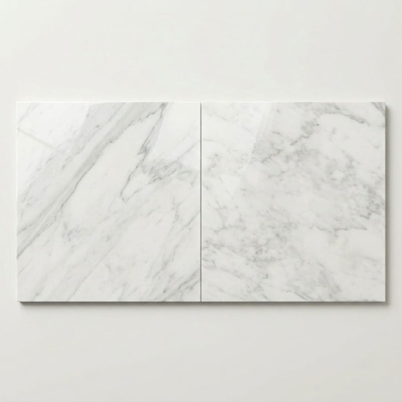 Carrara White Marble Tile 24x24 Polished close-up