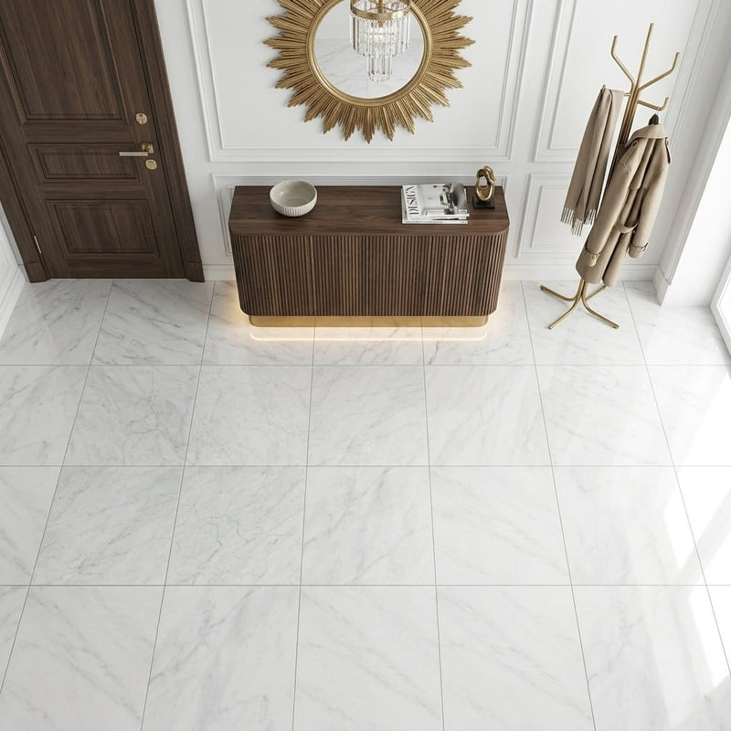 Carrara White Marble Tile 24x24 Polished — Foyer floor