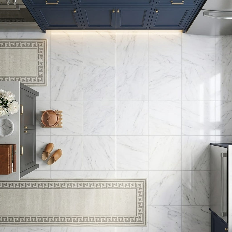 Carrara White Marble Tile 24x24 Polished — Kitchen floor