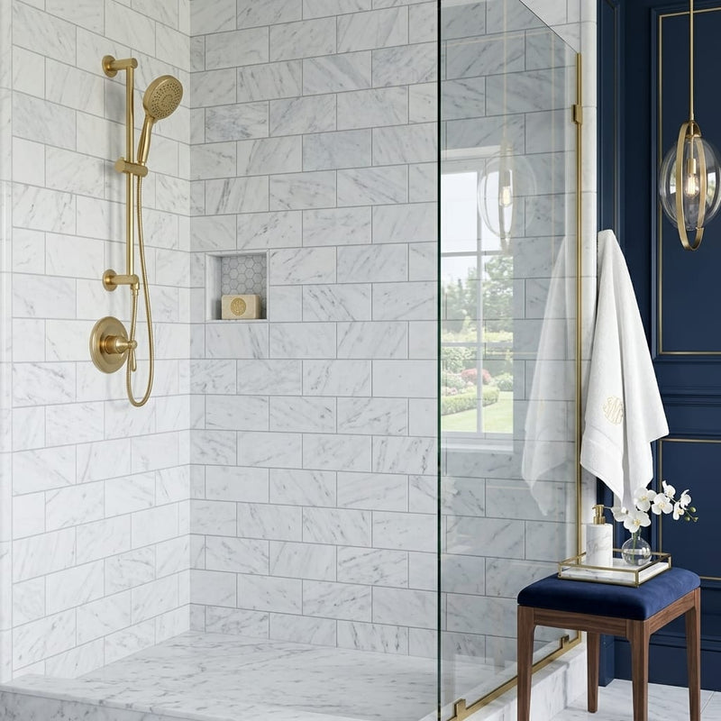 Carrara White Marble Tile 3x6 Honed — Bathroom shower wall edge