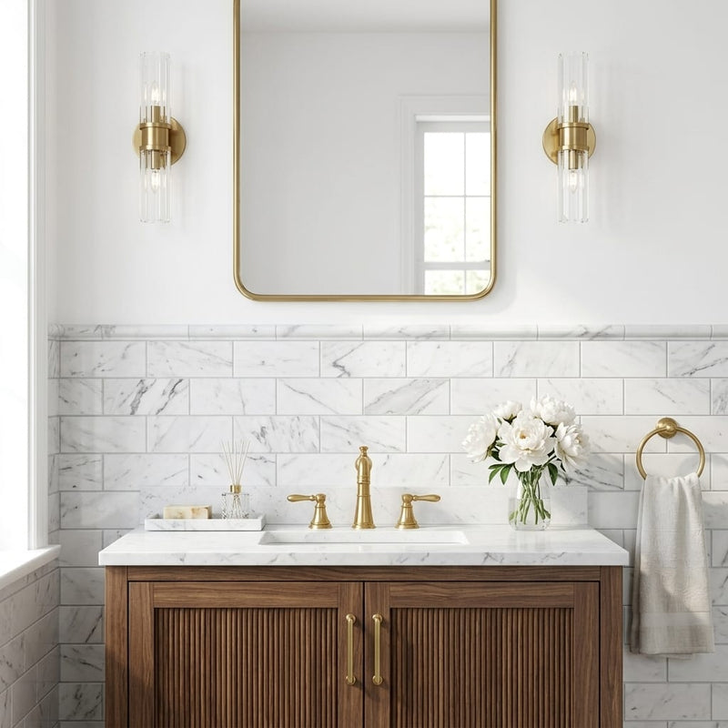 Carrara White Marble Tile 3x6 Honed — Bathroom wainscot cap