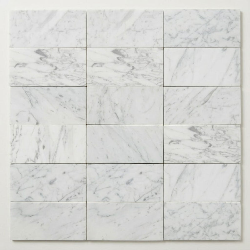 Carrara White Marble Tile 3x6 Honed close-up
