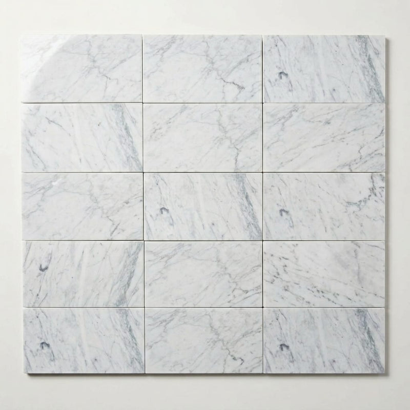 Carrara White Marble Tile 3x6 Polished close-up