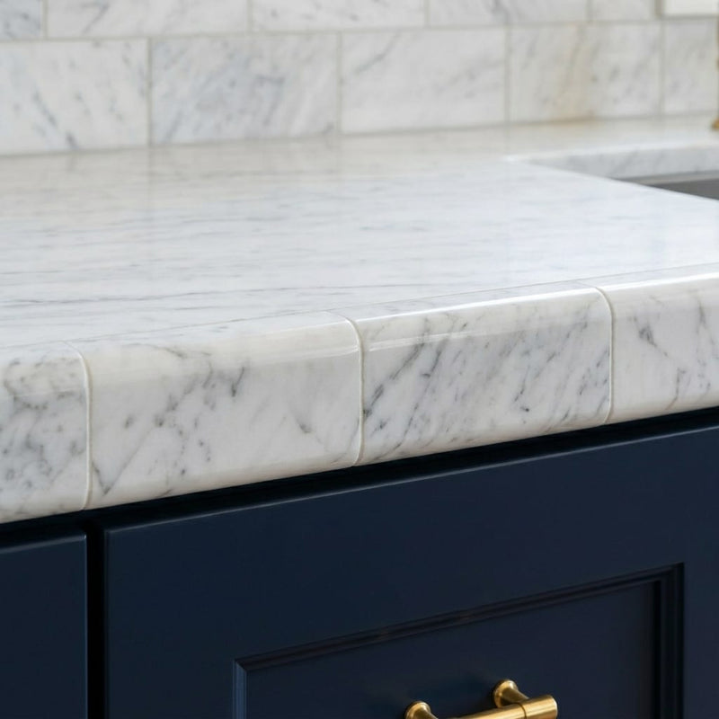 Carrara White Marble Tile 3x6 Polished — Kitchen countertop edge
