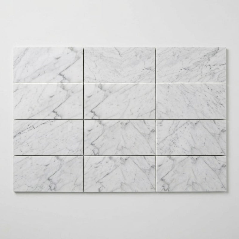 Carrara White Marble Tile 6x12 Honed close-up