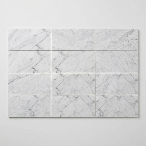Carrara White Marble Tile 6x12 Honed close-up