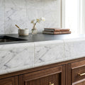 Carrara White Marble Tile 6x12 Honed — Kitchen countertop edge