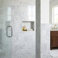 Carrara White Marble Tile 6x12 Polished — Bathroom shower wall edge