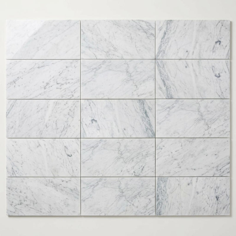 Carrara White Marble Tile 6x12 Polished close-up