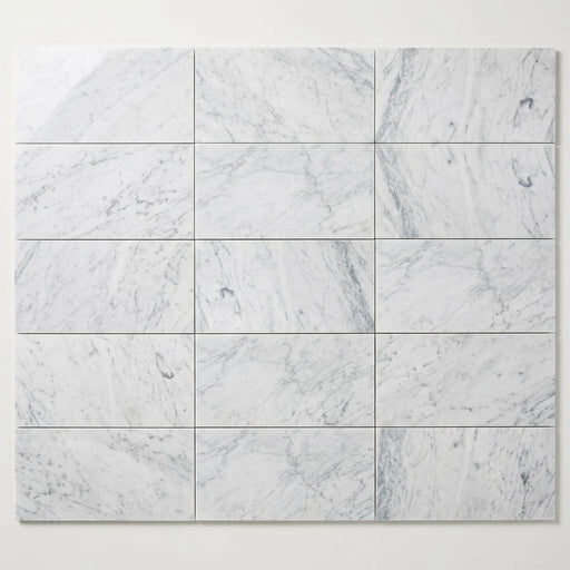 Carrara White Marble Tile 6x12 Polished close-up
