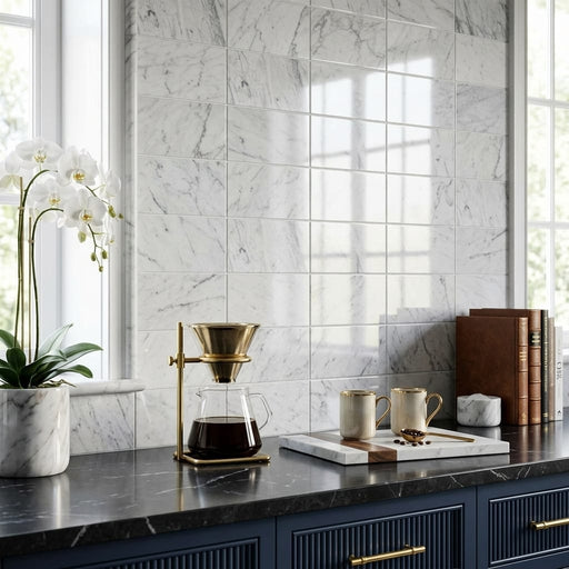 Carrara White Marble Tile 6x12 Polished — Kitchen backsplash edge