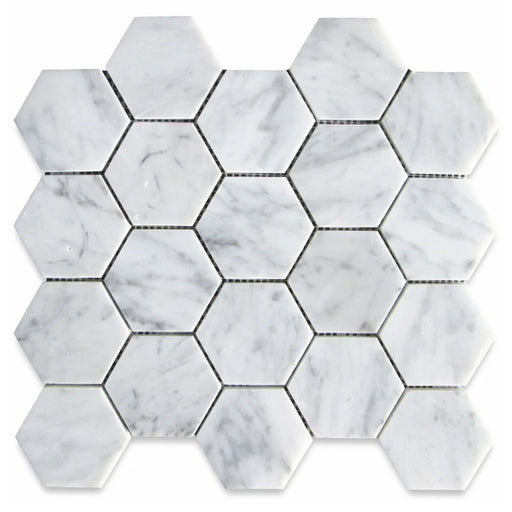 Carrara White Hexagon 3x3 Honed Marble Mosaic