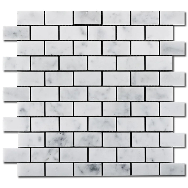 Carrara Whie 1x2 Honed Marble Brick Mosaic