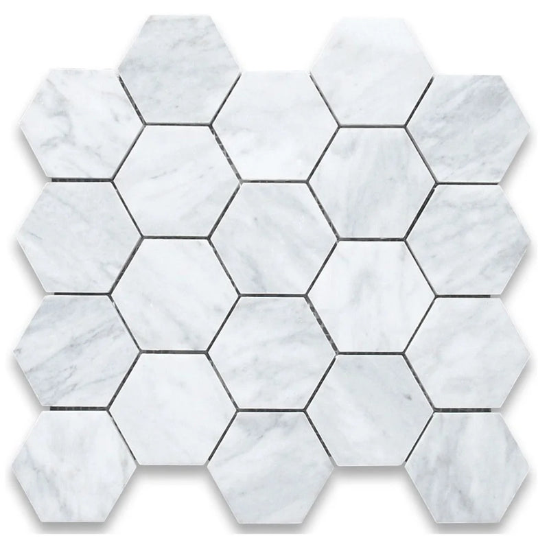Carrara White Hexagon 2x2 Honed Marble Mosaic
