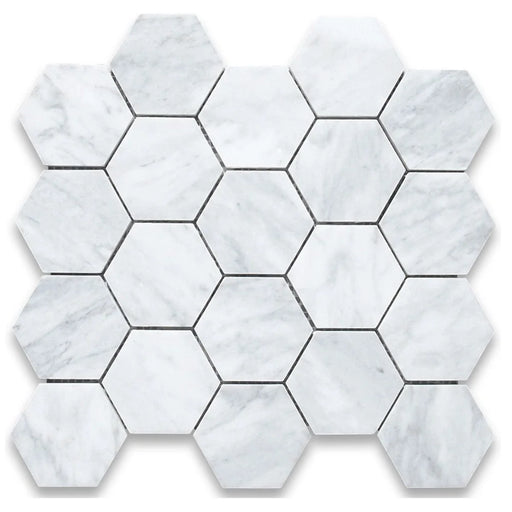 Carrara White Hexagon 2x2 Honed Marble Mosaic