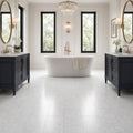 Carrara White (Venetino) 12x24 Honed Veined Marble Tile — Bathroom floor