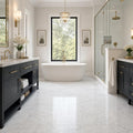 Carrara White (Venetino) 12x24 Polished Veined Marble Tile — Primary Bath floor