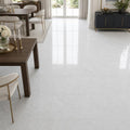 Carrara White (Venetino) 18x18 Natural Veined Marble Tile — Dining Room floor