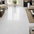 Carrara White (Venetino) 18x18 Natural Veined Marble Tile — Family Room floor