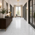 Carrara White (Venetino) 18x18 Natural Veined Marble Tile — Hallway floor