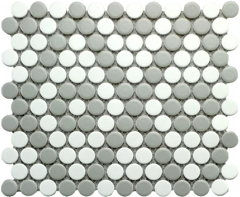 CC Mosaics MG Gray & White Penny Round 9x10 Mosaic Tile