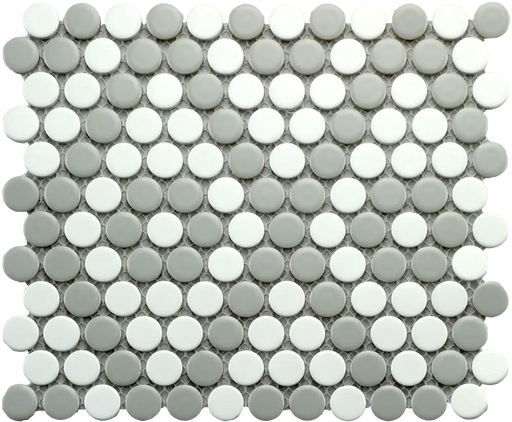CC Mosaics MG Gray & White Penny Round 9x10 Mosaic Tile