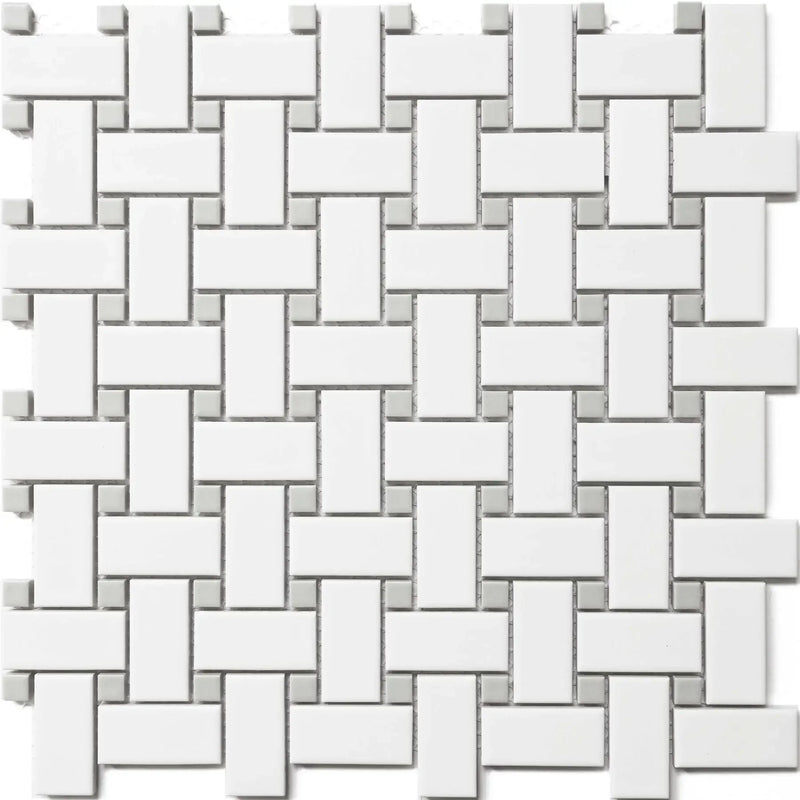 CC Mosaics MG White 12x12 Basket Weave Mosaic Tile
