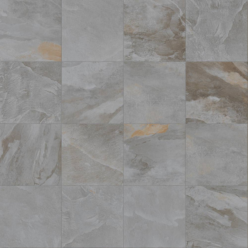 Close-up of Silver Travertine Tumbled 24 x 24 x 2 4-SIDED Modern Coping, in Silver tones.