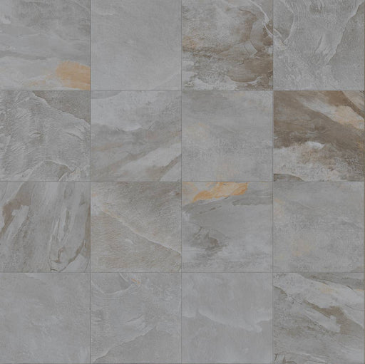 Close-up of Silver Travertine Tumbled 24 x 24 x 2 4-SIDED Modern Coping, in Silver tones.