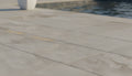 Close-up of Silver Travertine Tumbled 24 x 24 x 2 4-SIDED Modern Coping, in Silver tones.